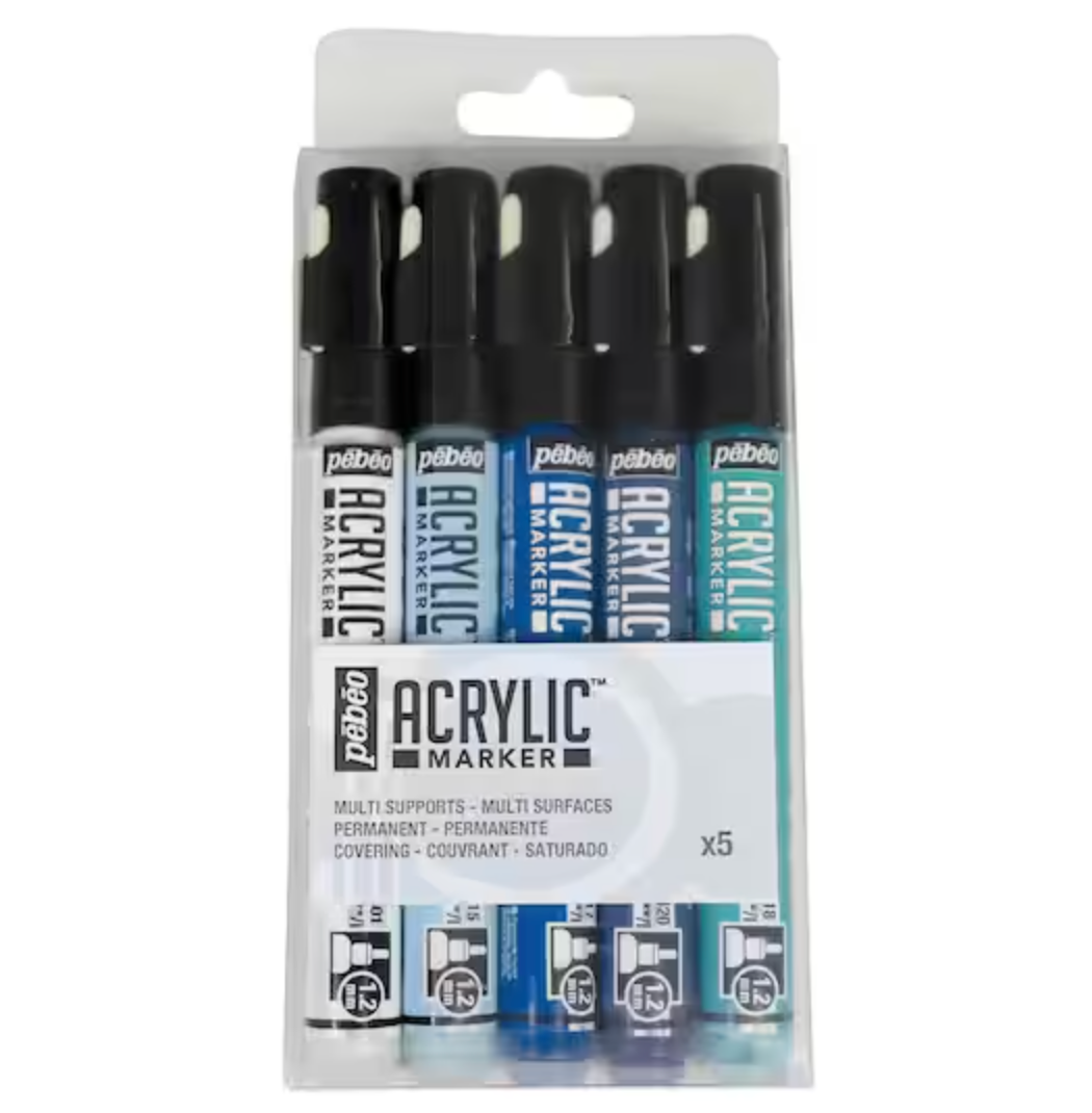 Pébéo 1.2mm Acrylic™ [Blues] Paint Marker Set, 5ct.