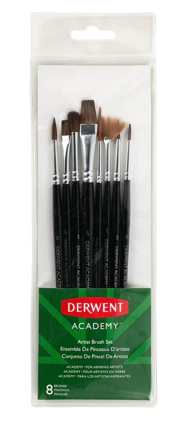 Derwent Academy Assorted Artist Brushes Set, 8/Pack