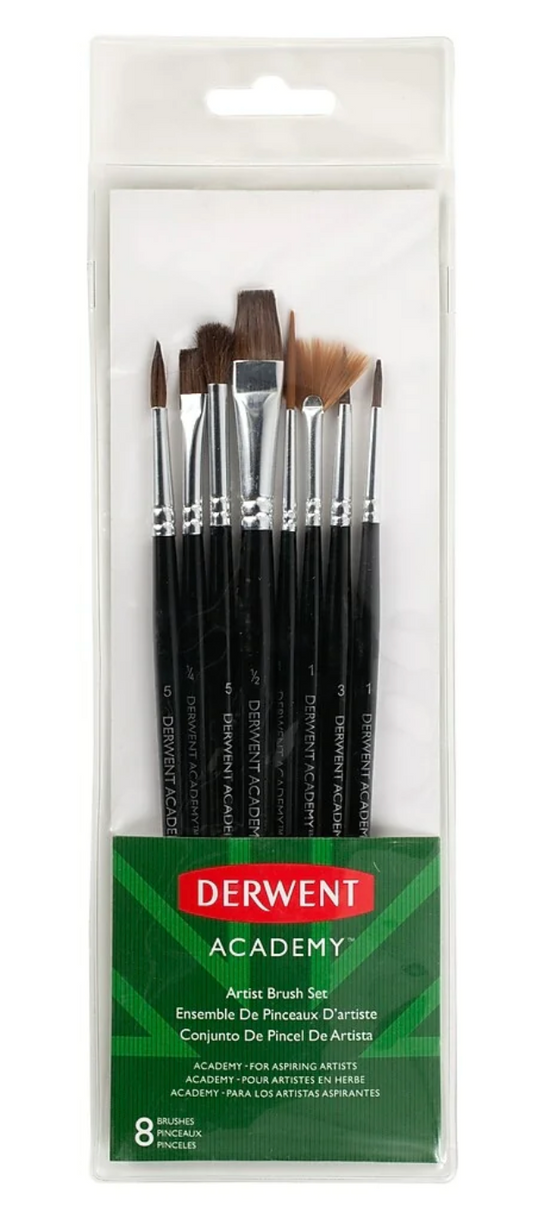 Derwent Academy Assorted Artist Brushes Set, 8/Pack