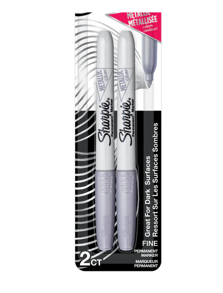 Sharpie Fine Tip Metallic Permanent Markers, Silver, 2 Pack