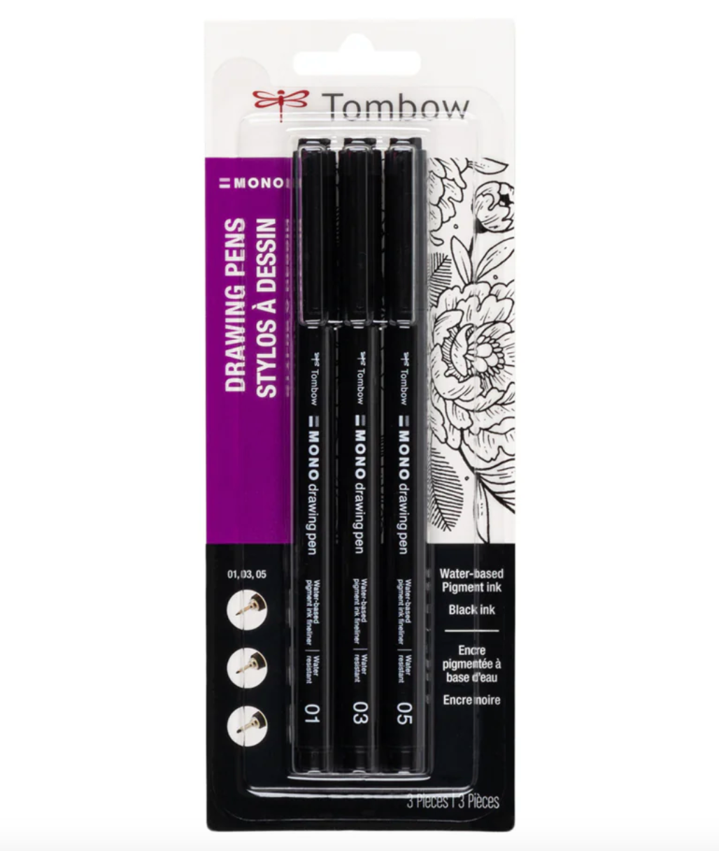 Tombow Mono Drawing Pens - Black Ink - 3 Pack - fine liners